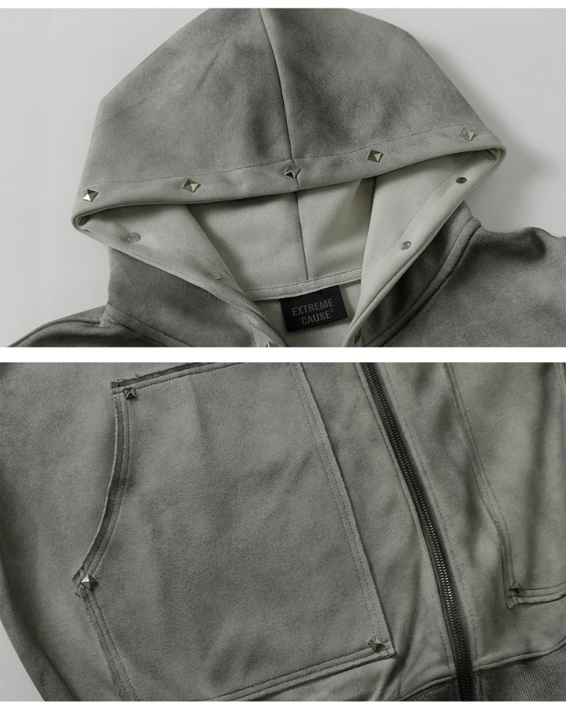 Street Style Washed “Dirty-Dye” Zip-Up Hoodie Jacket - Image 13