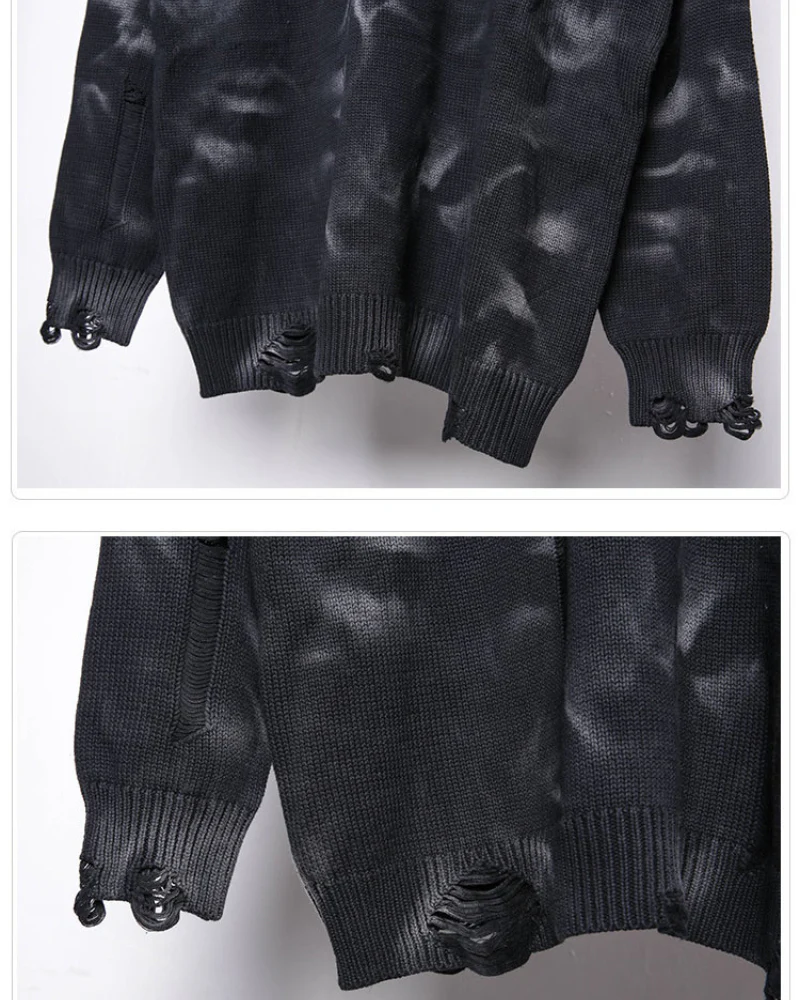 Street-Style Washed Tie-Dye Distressed Sweater - Image 10