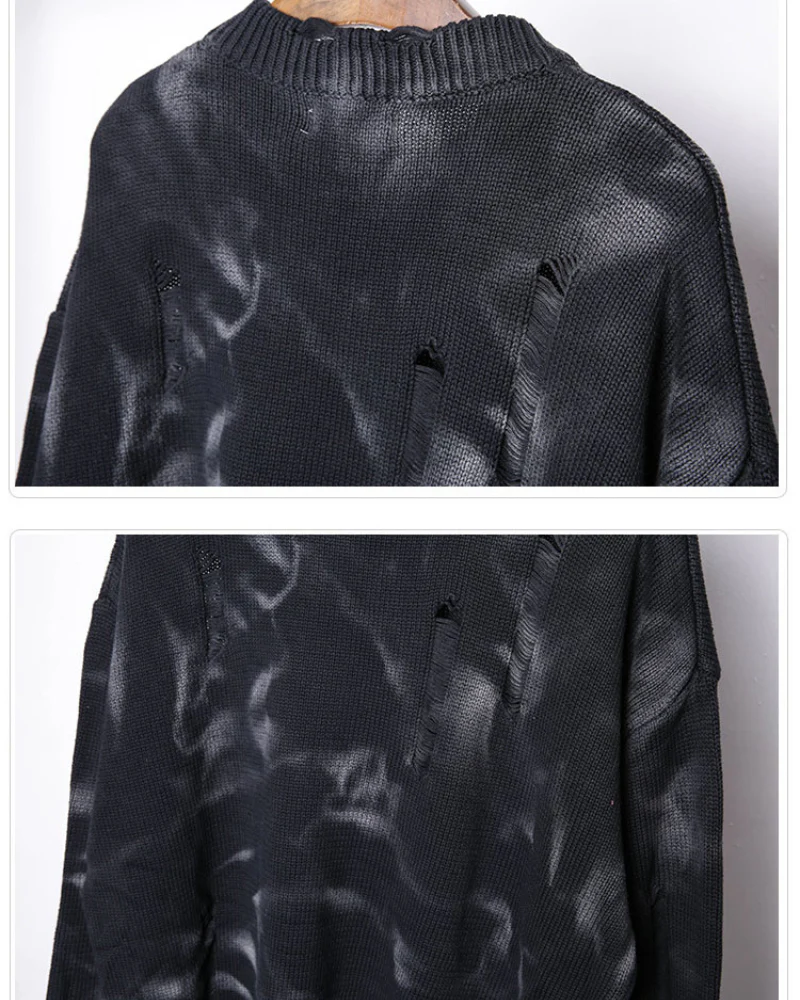 Street-Style Washed Tie-Dye Distressed Sweater - Image 11
