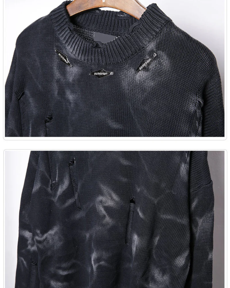 Street-Style Washed Tie-Dye Distressed Sweater - Image 9