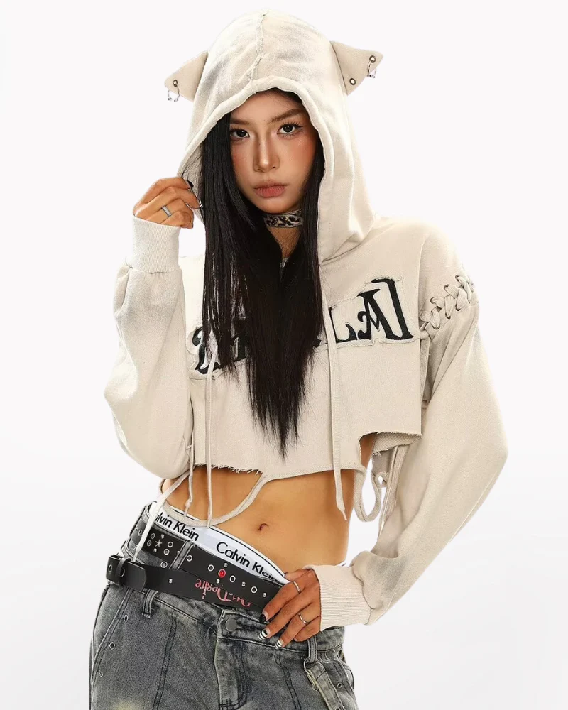 Street Subculture Cat Ear Women’s Cropped Hoodie - Image 2