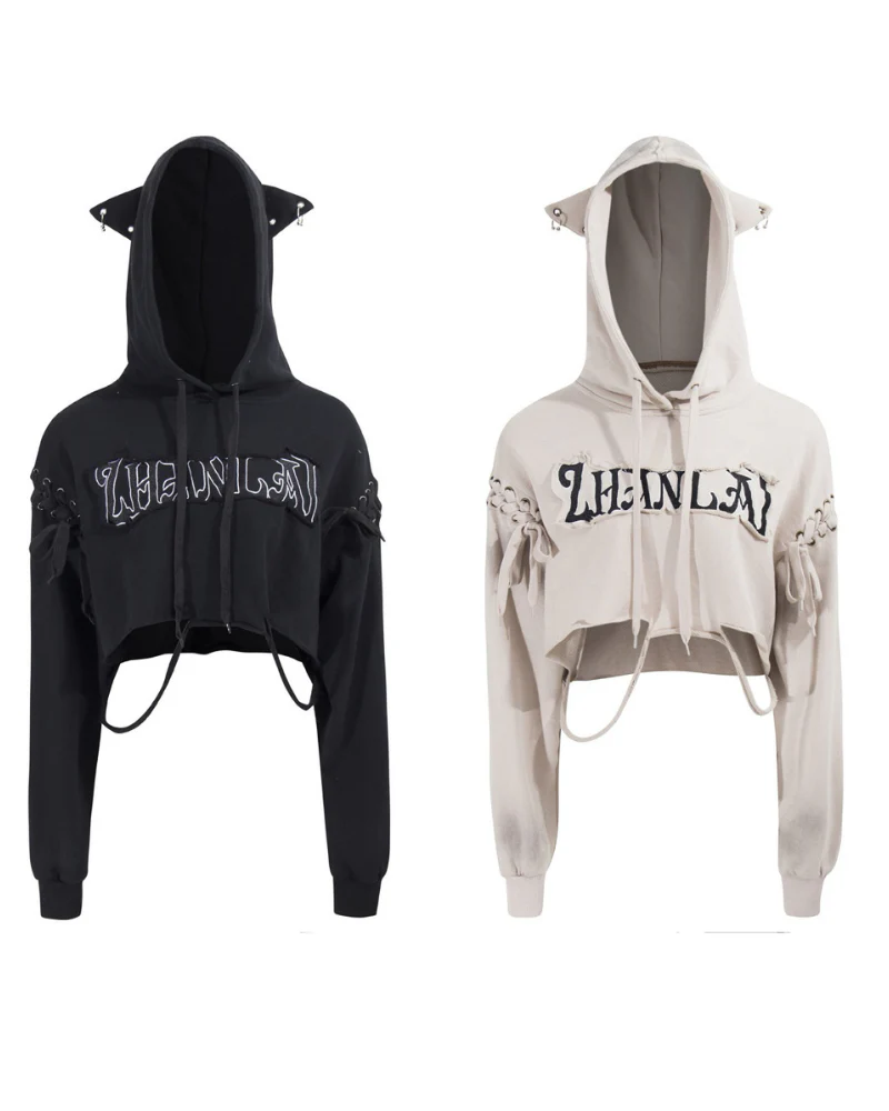 Street Subculture Cat Ear Women’s Cropped Hoodie - Image 3