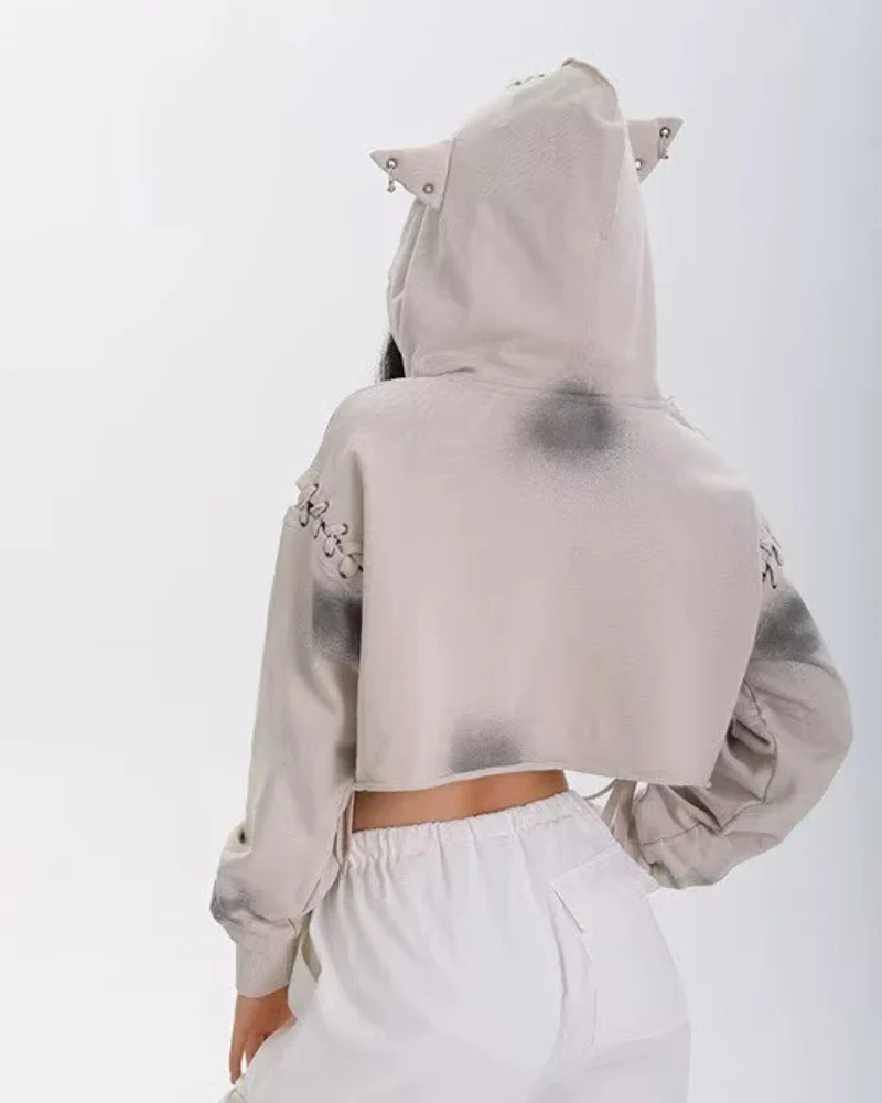 Street Subculture Cat Ear Women’s Cropped Hoodie - Image 6