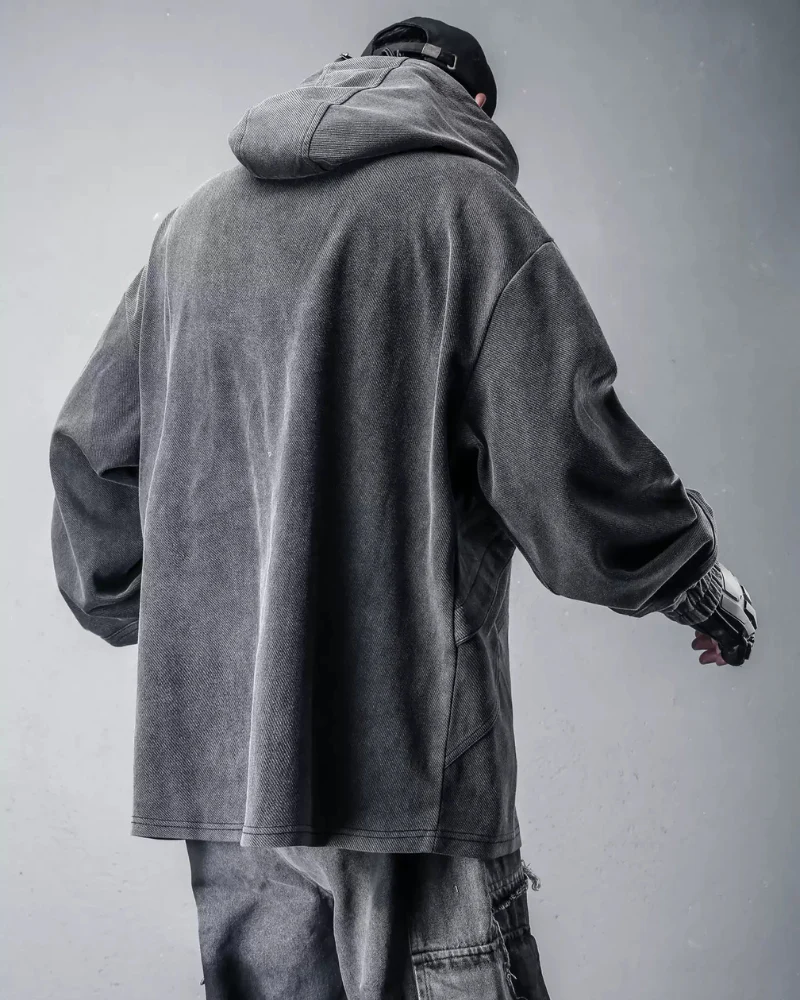 Street Vintage-Wash Patchwork Techwear Hoodie - Image 5