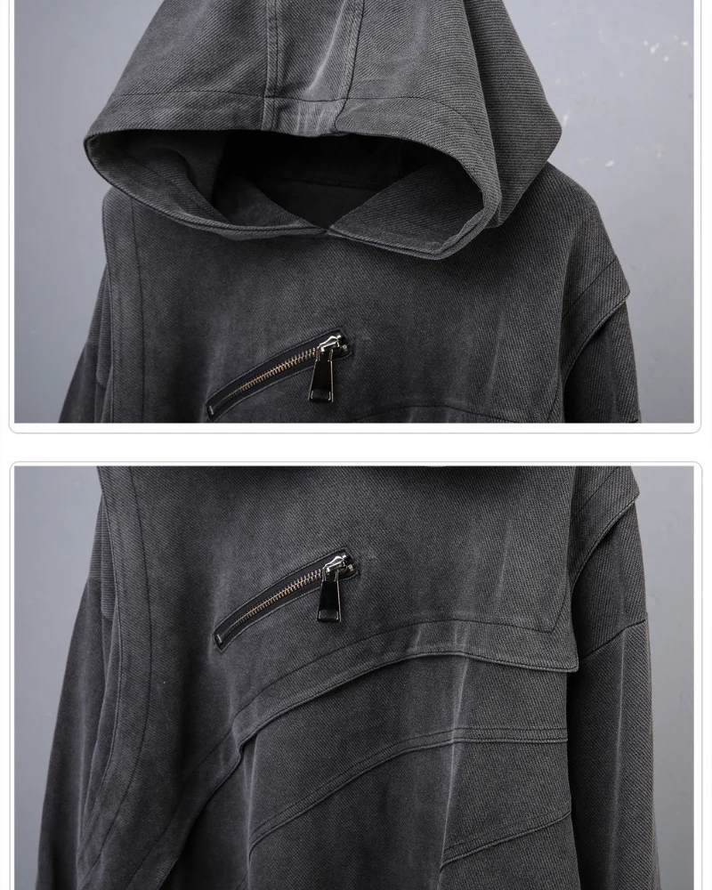 Street Vintage-Wash Patchwork Techwear Hoodie - Image 9