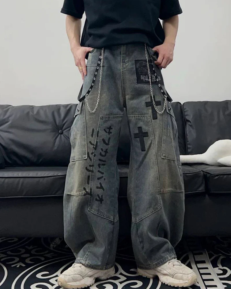 Street Washed Chains Denim Pants | Y2K Jeans - Image 14
