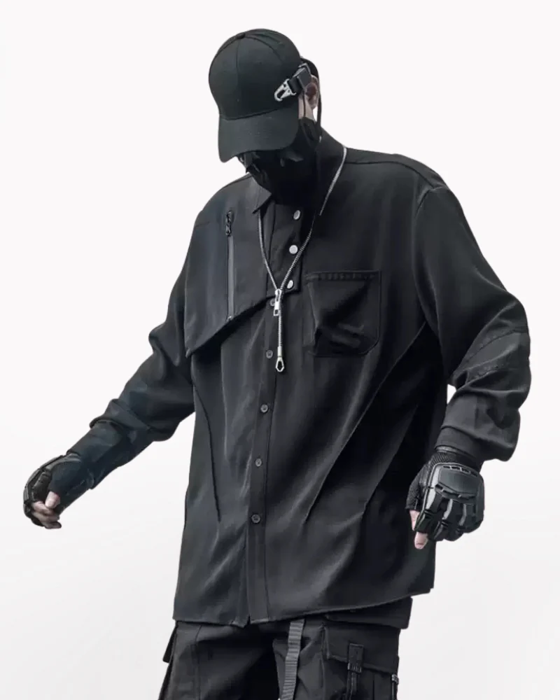 Streetwear Black Long-Sleeve Shirt