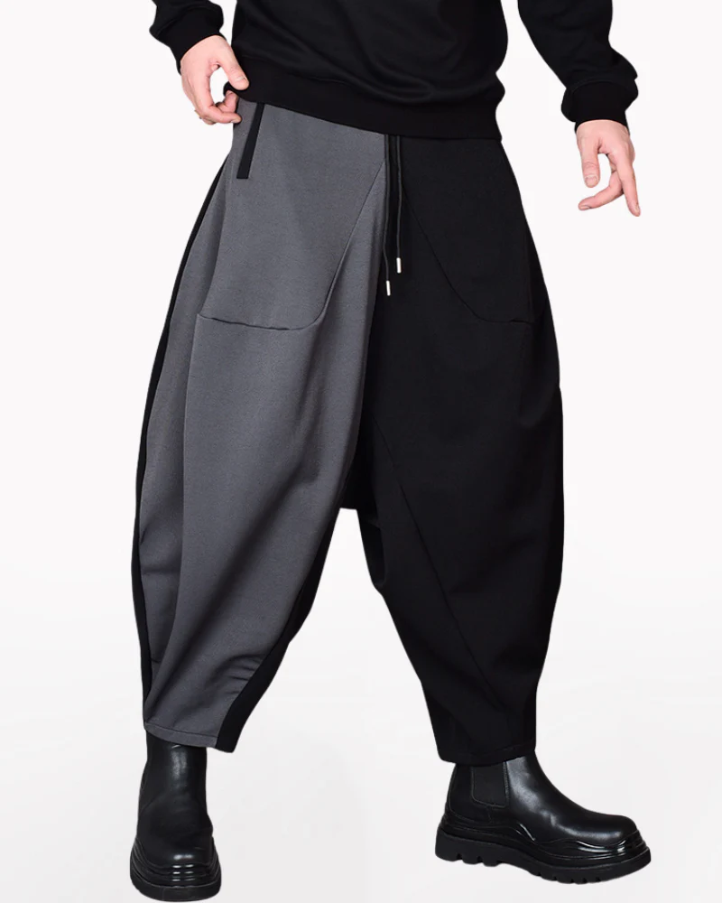Streetwear Contrast Color Harem Crop Hakama Pants