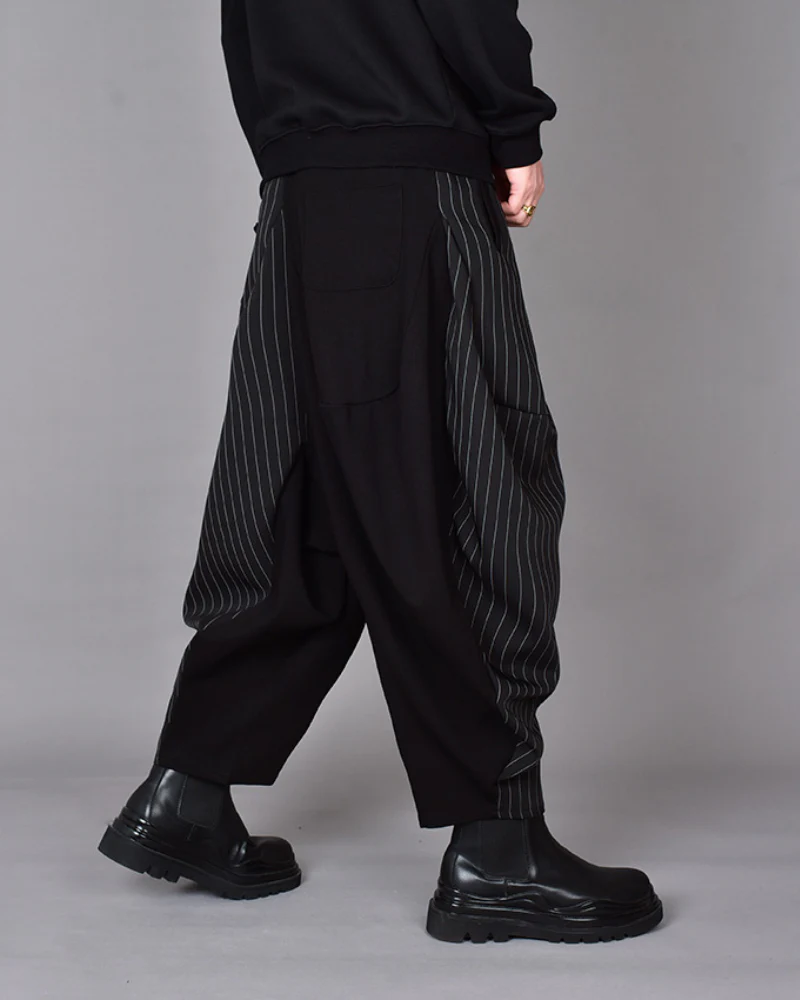 Streetwear Contrast Color Harem Crop Hakama Pants - Image 10