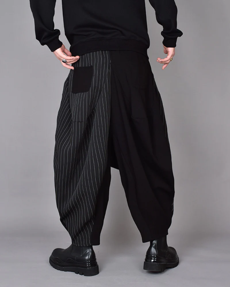 Streetwear Contrast Color Harem Crop Hakama Pants - Image 11