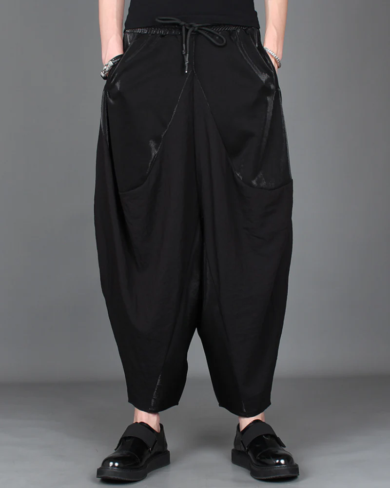 Streetwear Contrast Color Harem Crop Hakama Pants - Image 12