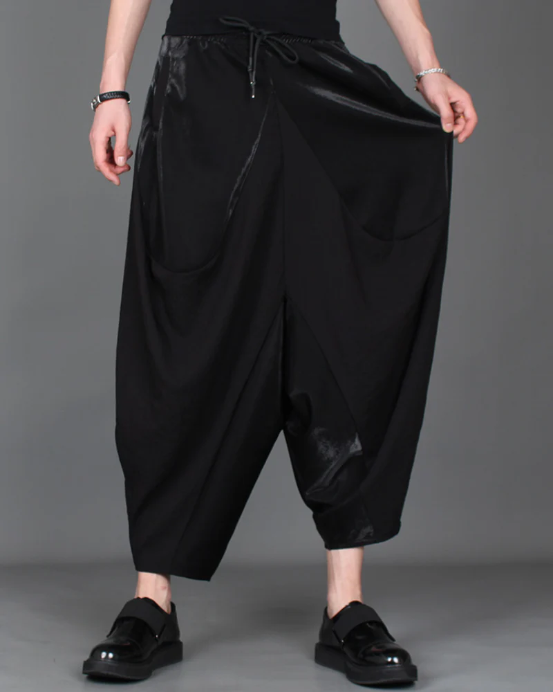 Streetwear Contrast Color Harem Crop Hakama Pants - Image 13