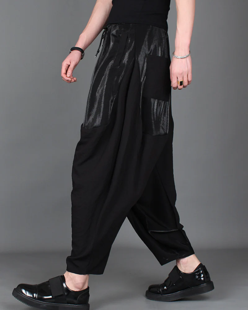 Streetwear Contrast Color Harem Crop Hakama Pants - Image 14