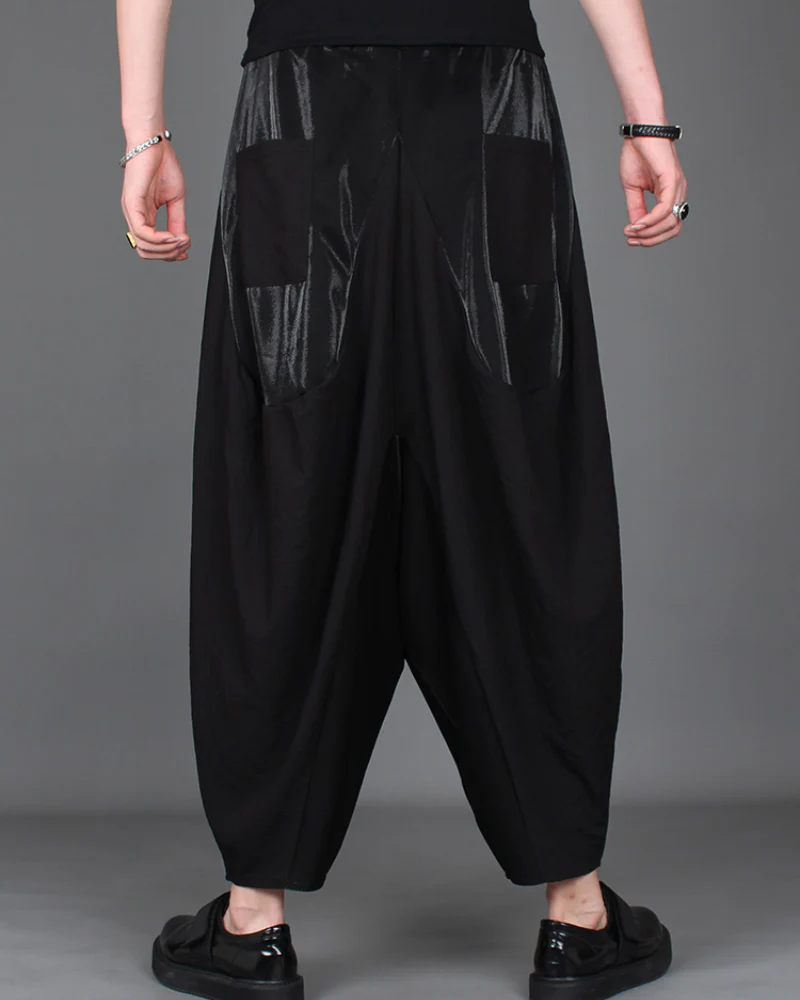 Streetwear Contrast Color Harem Crop Hakama Pants - Image 15