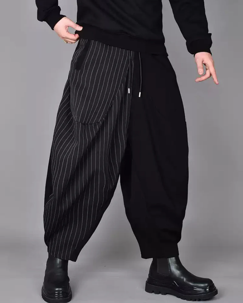 Streetwear Contrast Color Harem Crop Hakama Pants - Image 8