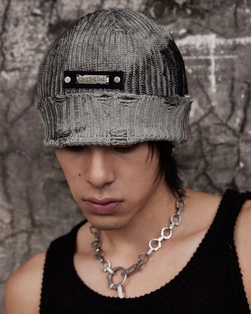 Streetwear Dirty Fit Holed Knit Hat - Image 4