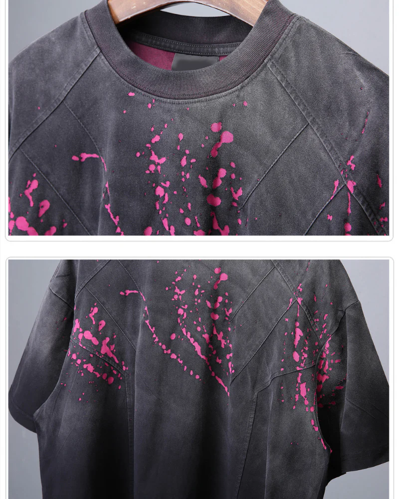 Streetwear Heavyweight Washed Cotton Splatter T-Shirt - Image 10