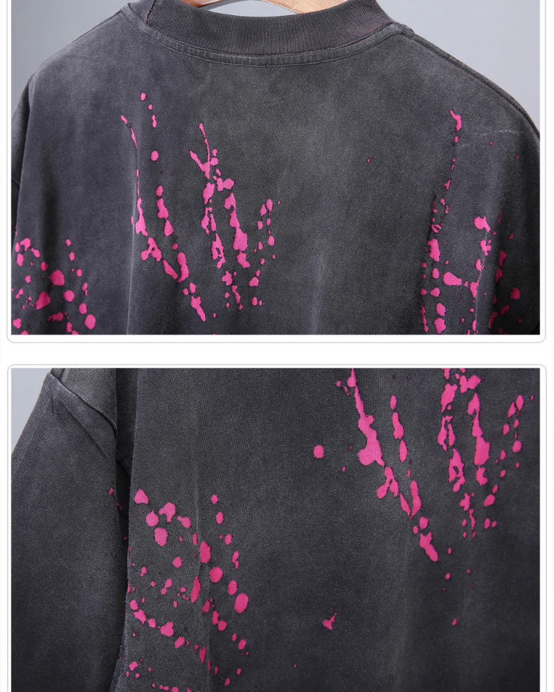 Streetwear Heavyweight Washed Cotton Splatter T-Shirt - Image 11