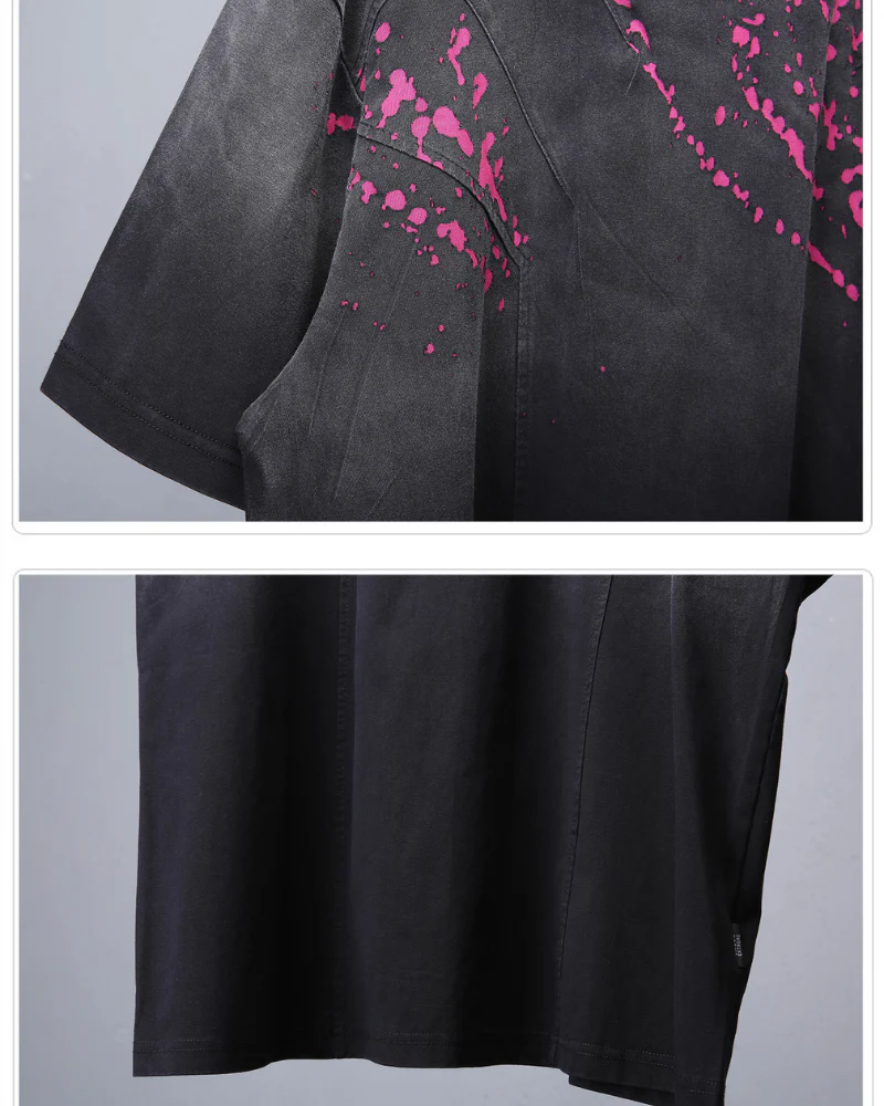 Streetwear Heavyweight Washed Cotton Splatter T-Shirt - Image 12