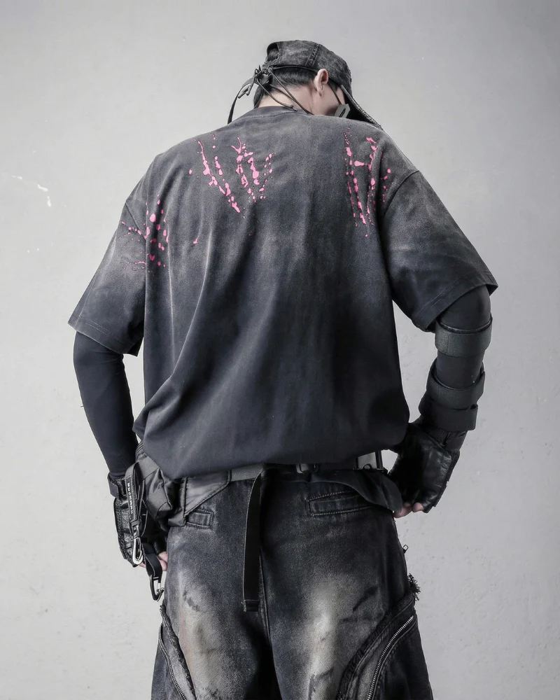 Streetwear Heavyweight Washed Cotton Splatter T-Shirt - Image 5