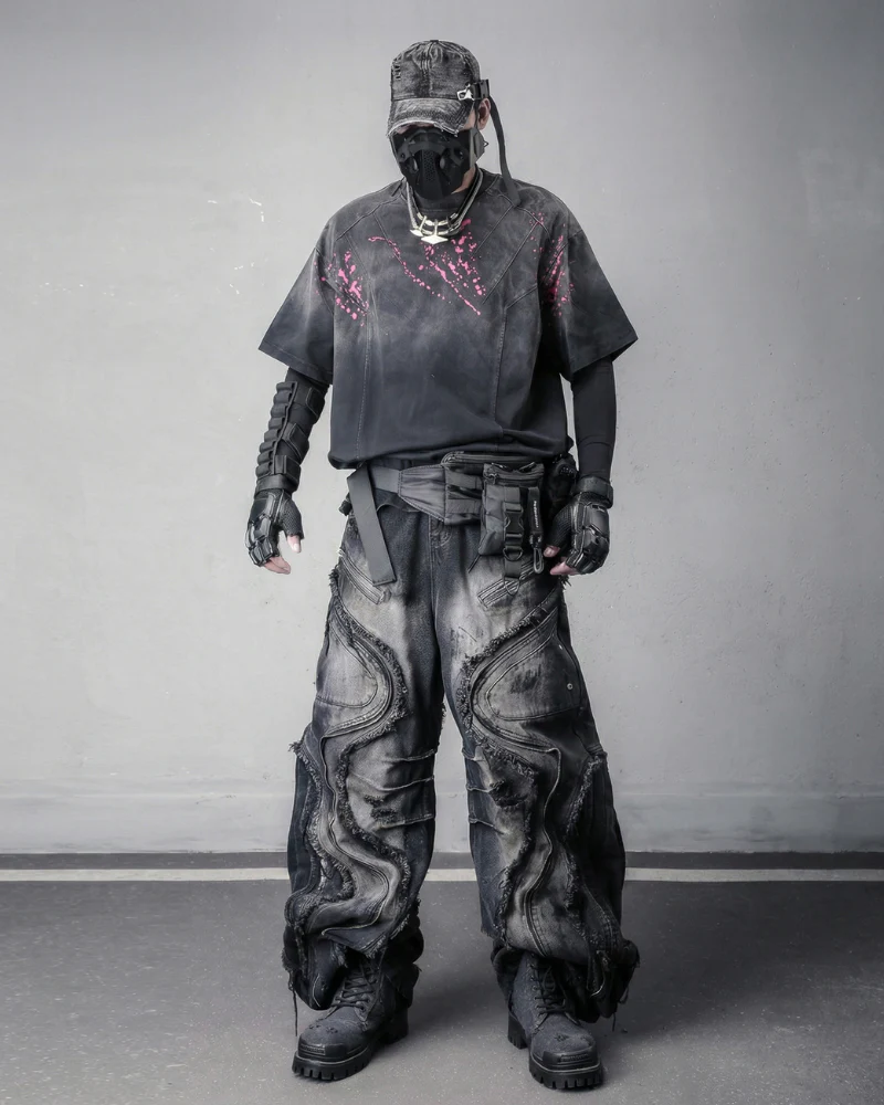 Streetwear Heavyweight Washed Cotton Splatter T-Shirt - Image 7