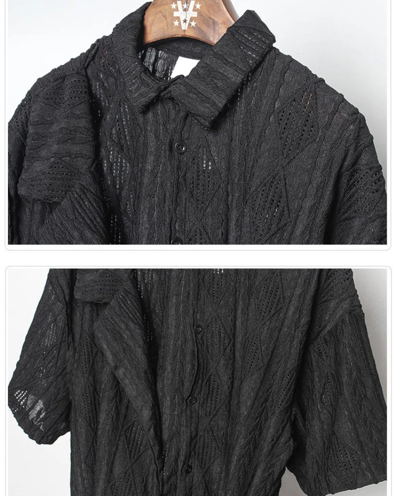 Streetwear Hollow Short Sleeve Shirt - Image 9