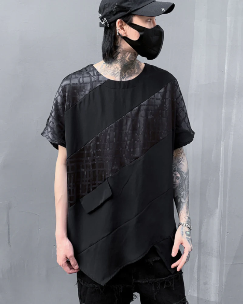 Streetwear Irregular Hem Patchwork T-Shirt - Image 2