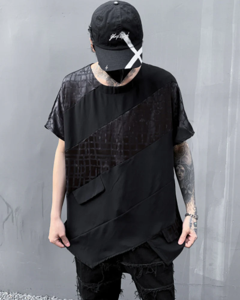 Streetwear Irregular Hem Patchwork T-Shirt - Image 3