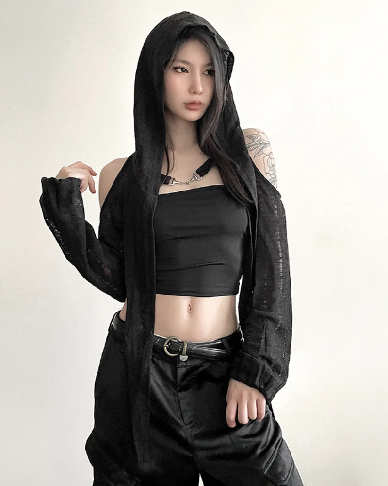 Streetwear Opium Style Hood Blouse Crop Top - Image 4