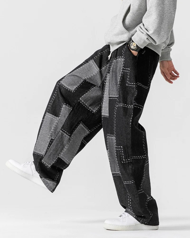 Streetwear Plaid Loose Hakama Pants - Image 3