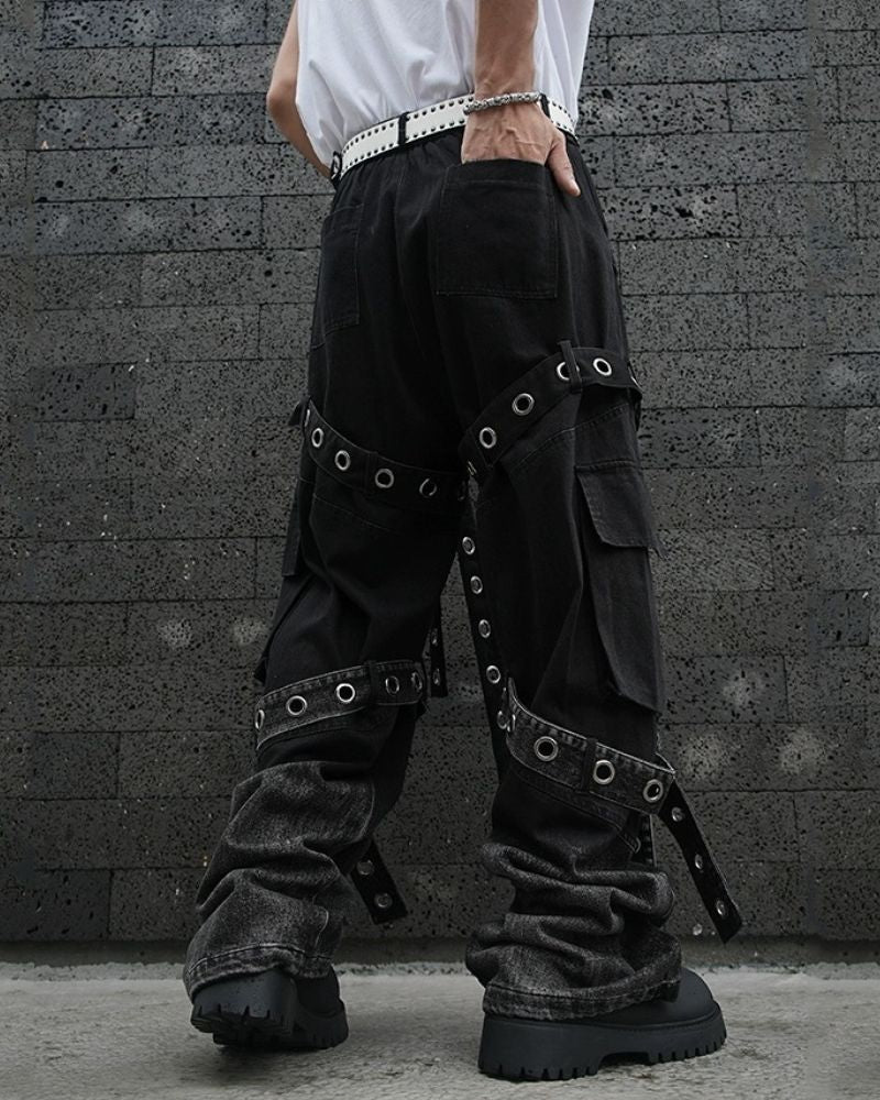 Streetwear Ribbon Multi-Pocket Cargo Pants - Image 2