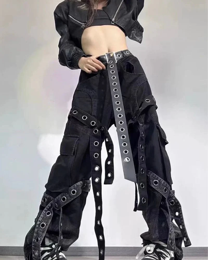 Streetwear Ribbon Multi-Pocket Cargo Pants - Image 5