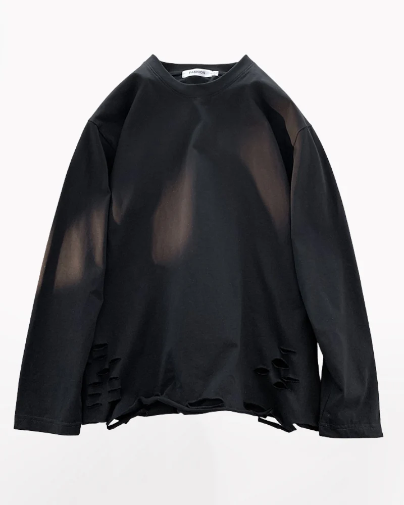 Streetwear Ripped Casual Base Layer Long Sleeve T-Shirt