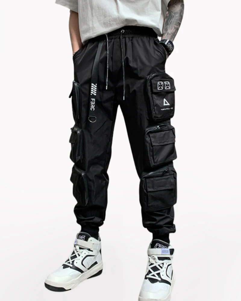 Streetwear Slim Fit Multi-Pocket Black Cargo Pants