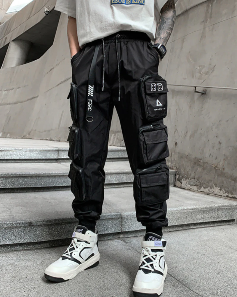Streetwear Slim Fit Multi-Pocket Black Cargo Pants - Image 5