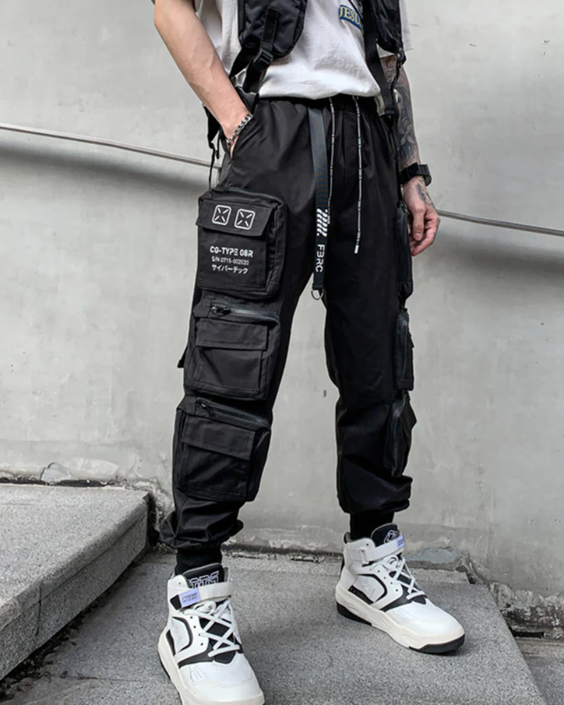 Streetwear Slim Fit Multi-Pocket Black Cargo Pants - Image 6