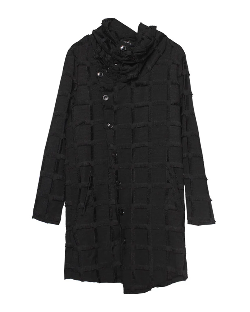 Streetwear Stripe Lattice Fringe Long Coat - Image 2