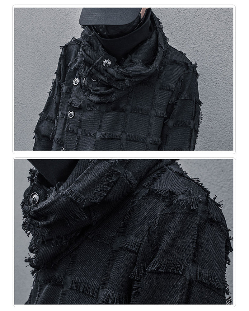 Streetwear Stripe Lattice Fringe Long Coat - Image 9