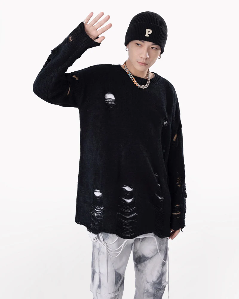 Streetwear Tattered Crewneck Sweater - Image 9