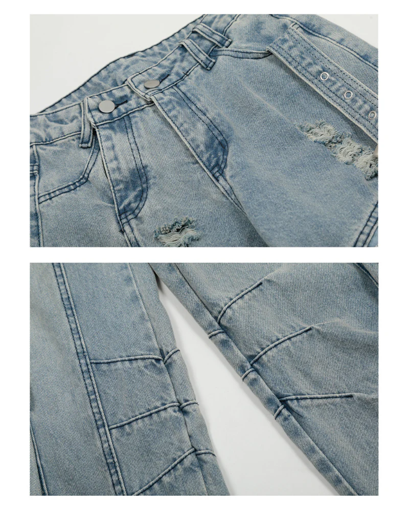 Streetwear Washed Ripped Women Denim Cargo Pants - Image 7