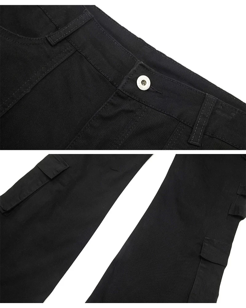 Streetwear Women Buckle Strap Flared Cargo Pants - Image 8