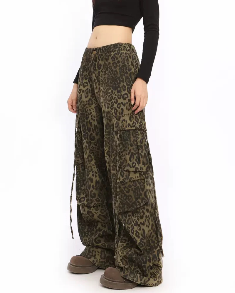 Streetwear Women’s High-Waist Cargo Leopard Jeans - Image 3