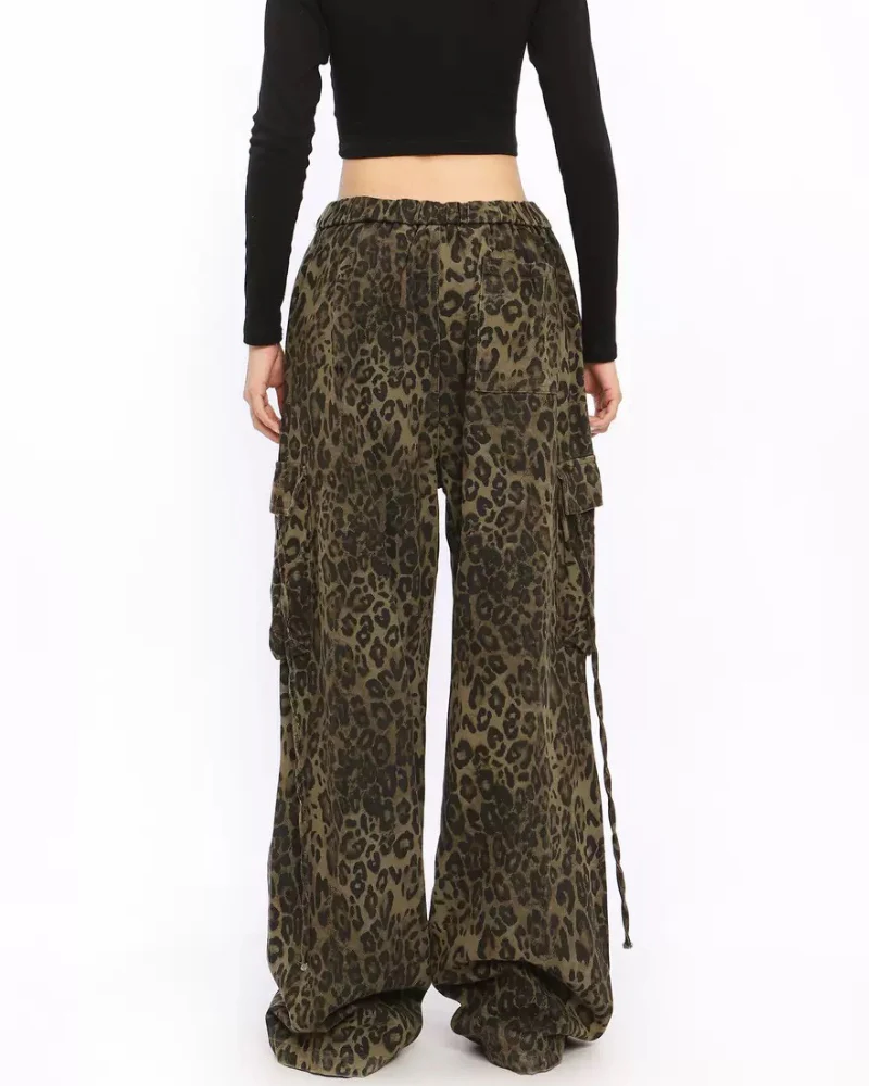 Streetwear Women’s High-Waist Cargo Leopard Jeans - Image 4