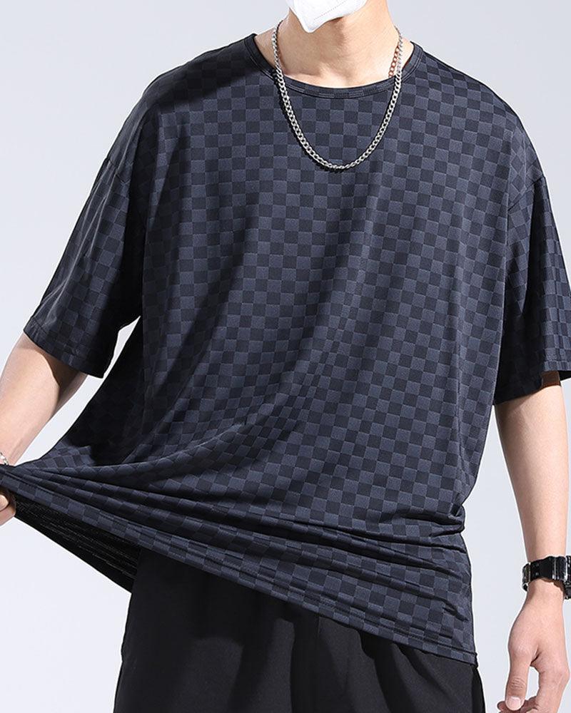 Oversize Summer Holidays Ice Silk Checkerboard T-Shirt - Image 3