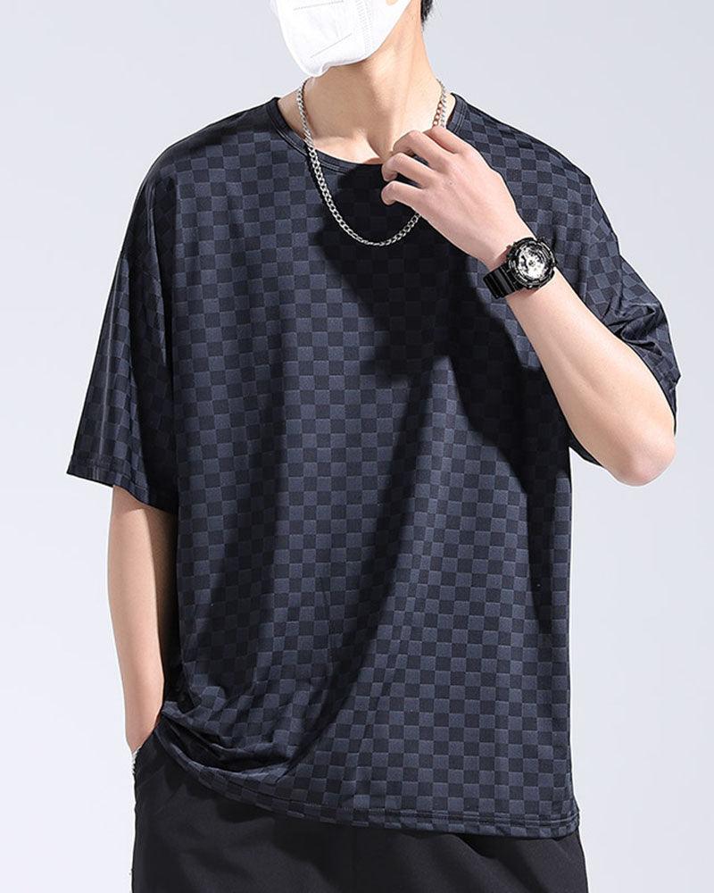 Oversize Summer Holidays Ice Silk Checkerboard T-Shirt - Image 4