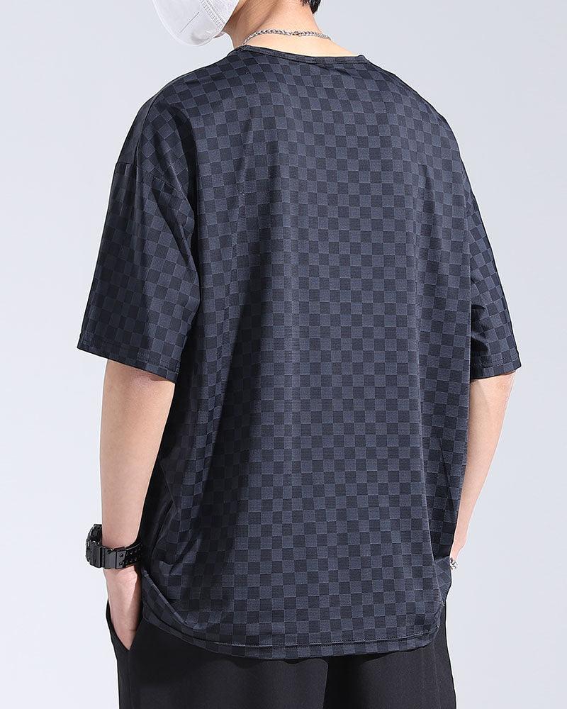 Oversize Summer Holidays Ice Silk Checkerboard T-Shirt - Image 5