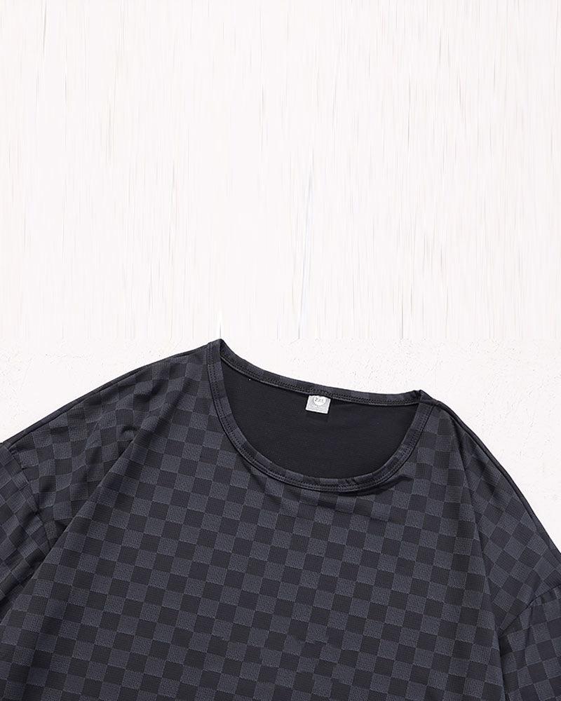Oversize Summer Holidays Ice Silk Checkerboard T-Shirt - Image 9