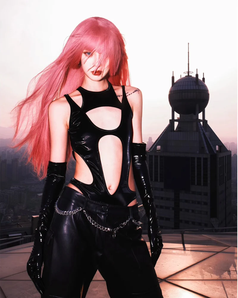 Techwear Black Cut-out Bodysuit - Image 6
