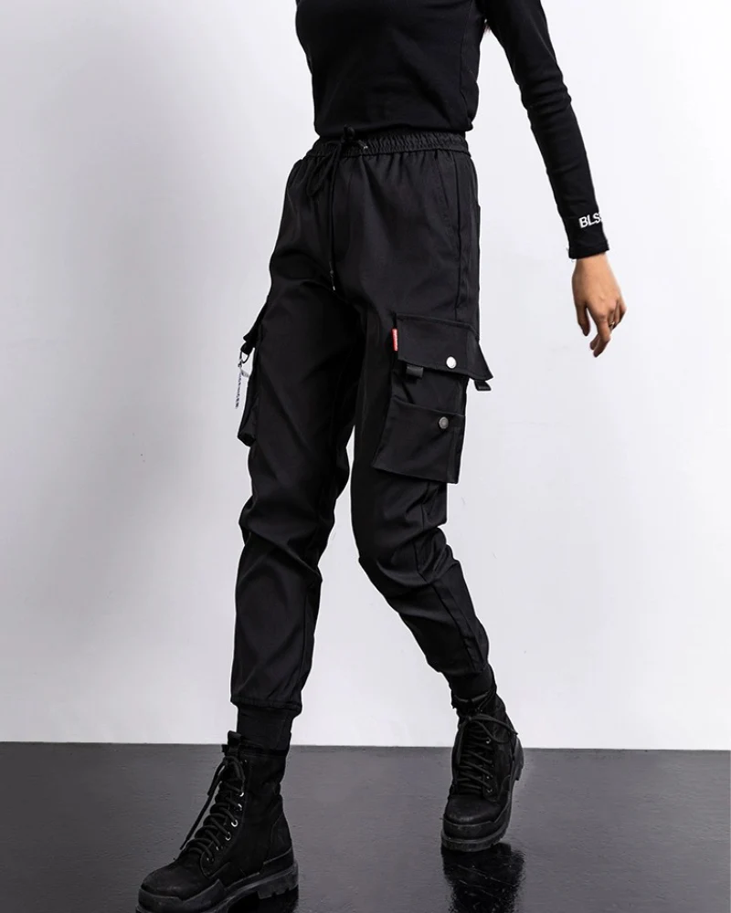 Techwear Black Slim Women Cargo Pants - Image 2