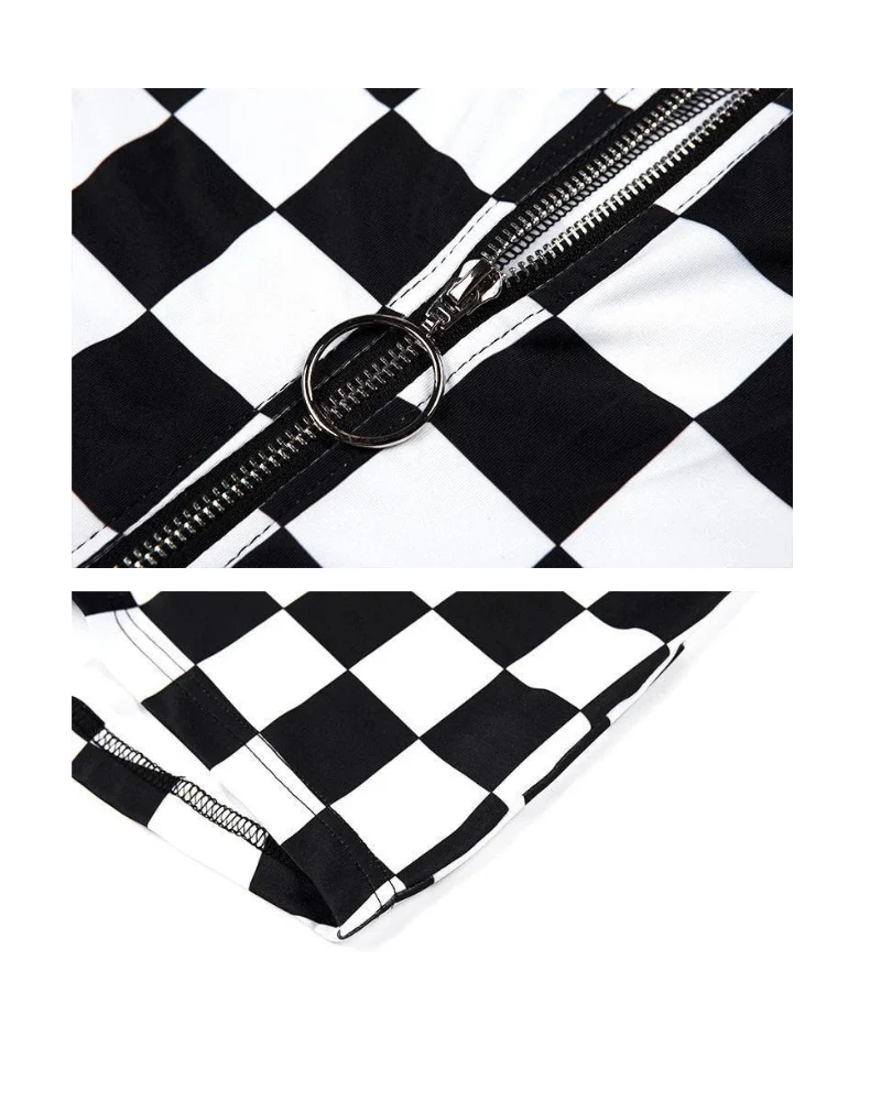 Techwear Buckle Belt Checkered Shorts Bodysuit - Image 12